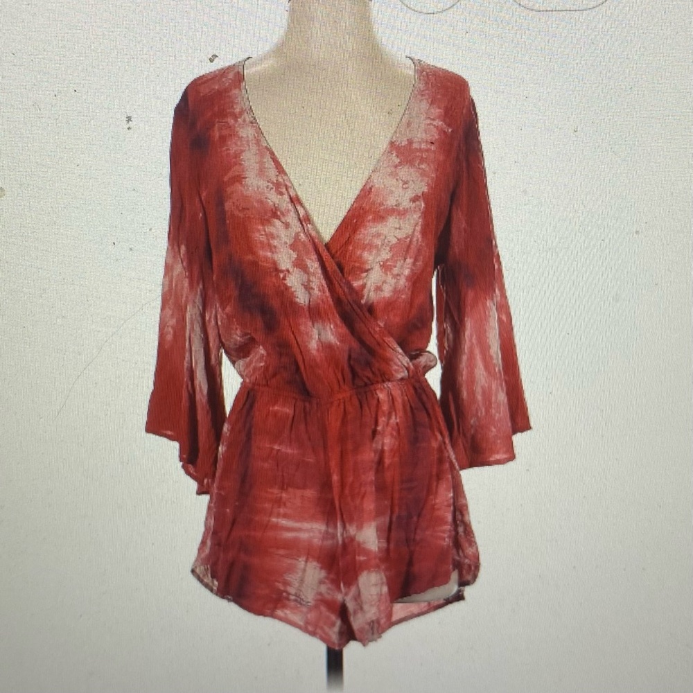 Blue Life Rust Red Tie-Dye Romper